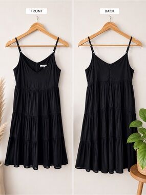 Naked Zebra Black Tiered Spaghetti Strap Mini Dress